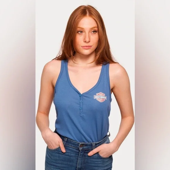 3-Piece Lot - RARE Harley-Davidson Blue Tank Top, Indian, Harley White Tank - Picture 2 of 13